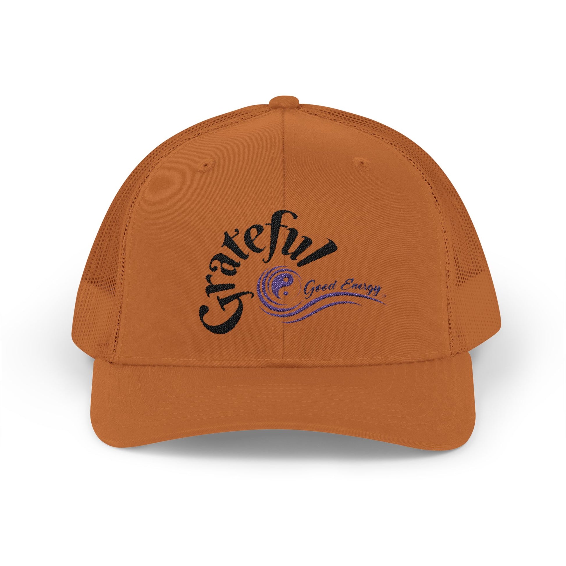 Grateful Good Energy Trucker Cap — Retro Script Heartwave Snapback