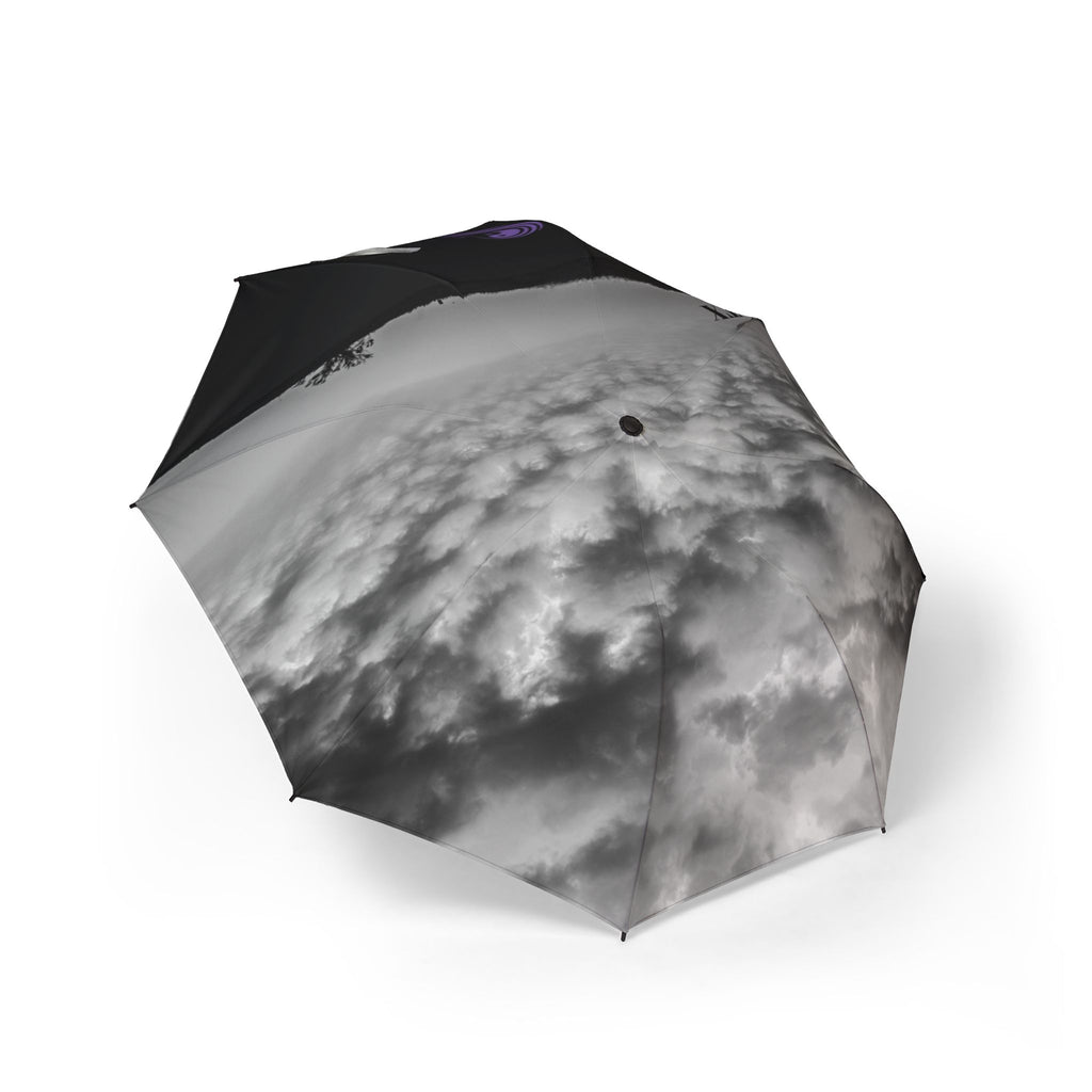 Good Energy Signature Series Foldable Umbrella – Black & White Cloud Photo Design (Semi-Automatic)