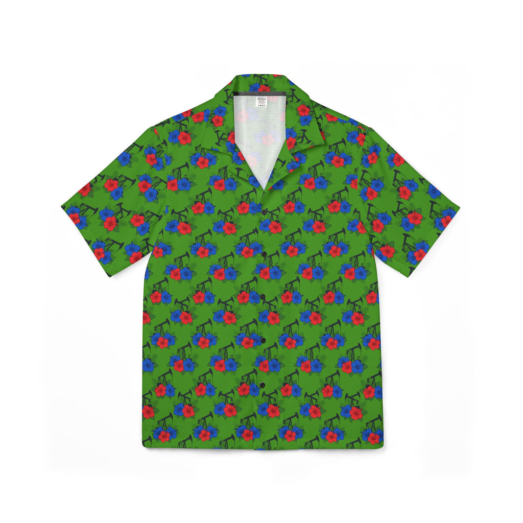 Tropical Floral Oilfield Hawaiian Shirt - Green & Red AOP Camp Shirt