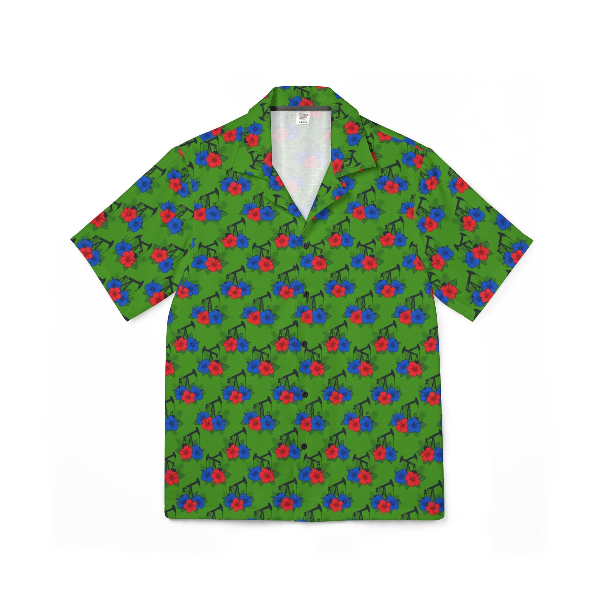 Tropical Floral Oilfield Hawaiian Shirt - Green & Red AOP Camp Shirt