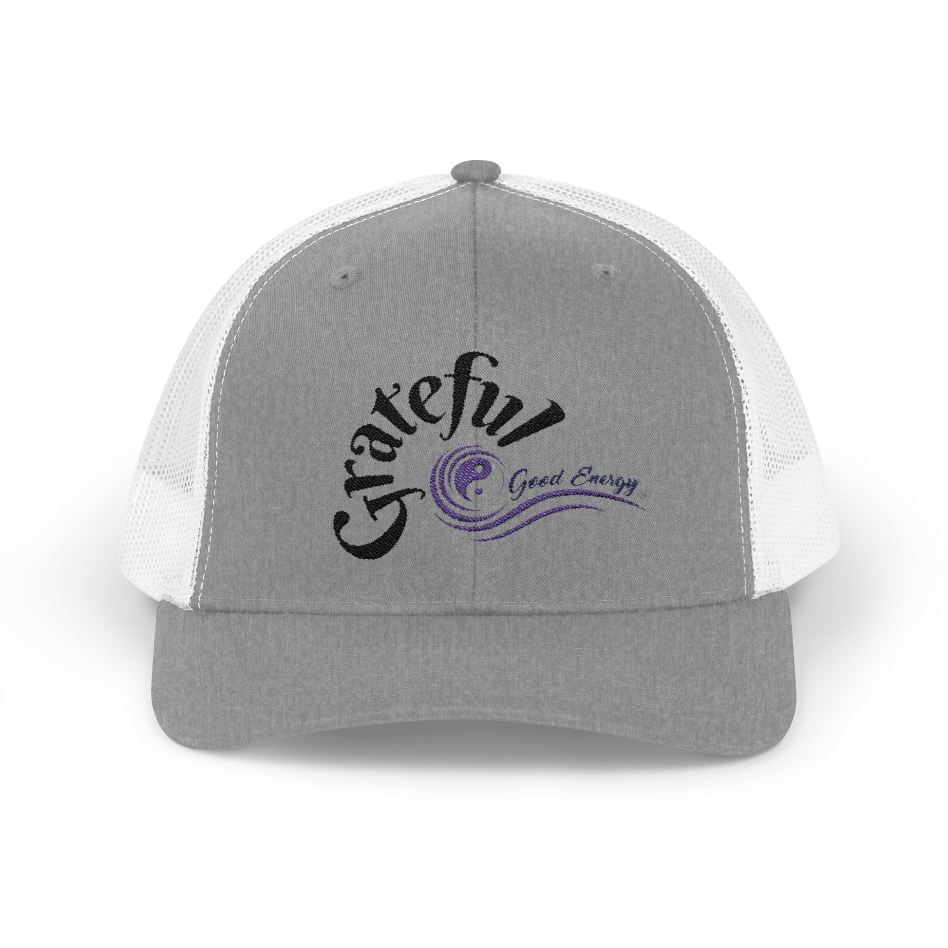 Grateful Good Energy Trucker Cap — Retro Script Heartwave Snapback
