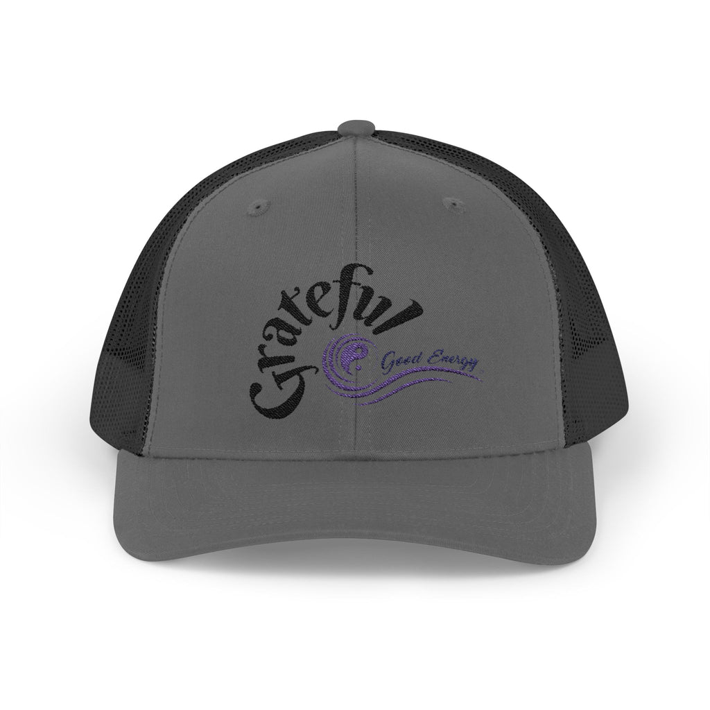 Grateful Good Energy Trucker Cap — Retro Script Heartwave Snapback
