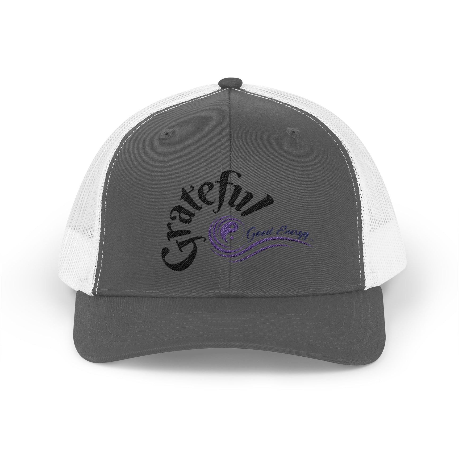 Grateful Good Energy Trucker Cap — Retro Script Heartwave Snapback
