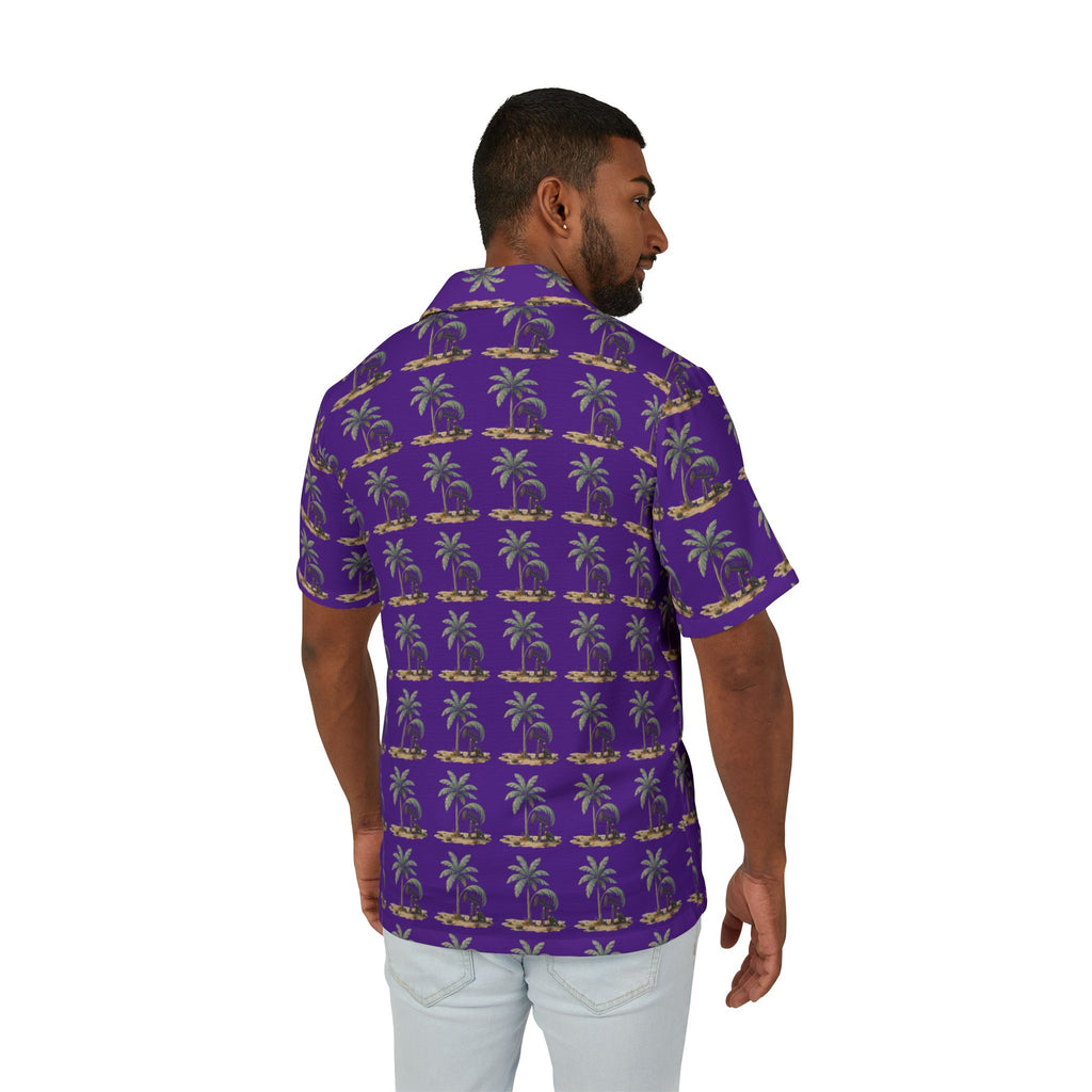 Purple Palm Print Hawaiian Shirt — Men’s Camp Shirt, Tropical Luau Vacation Top