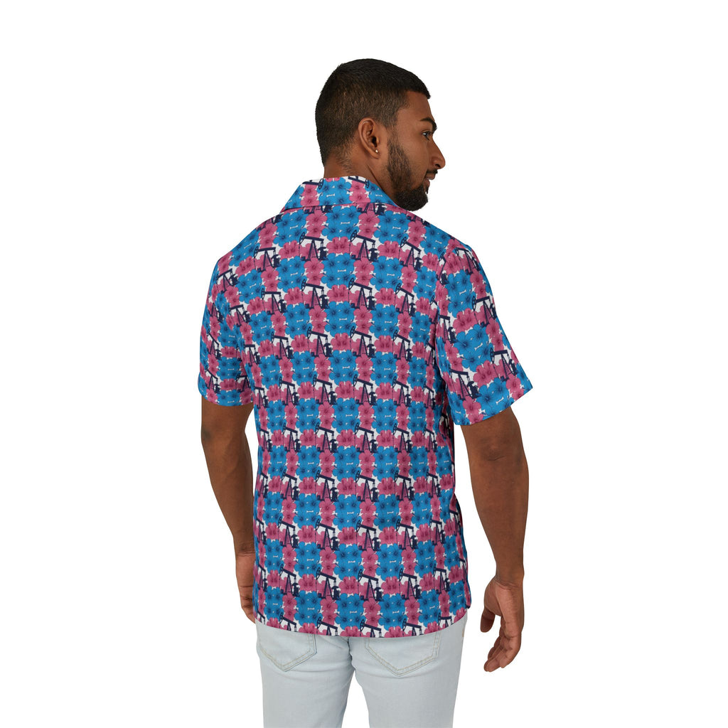 Tropical Aloha Oilfield Shirt — Retro Pink & Blue Hawaiian AOP