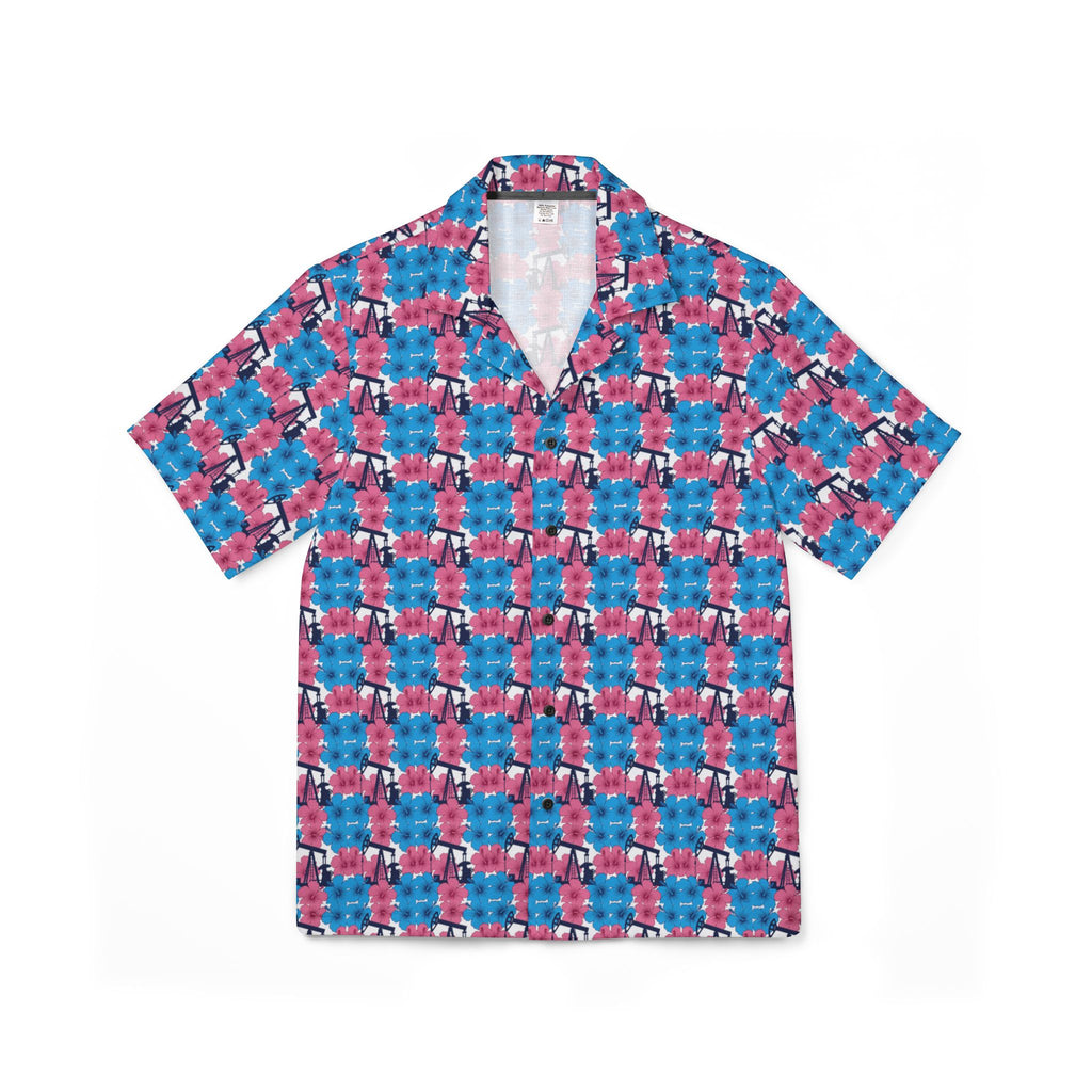 Tropical Aloha Oilfield Shirt — Retro Pink & Blue Hawaiian AOP