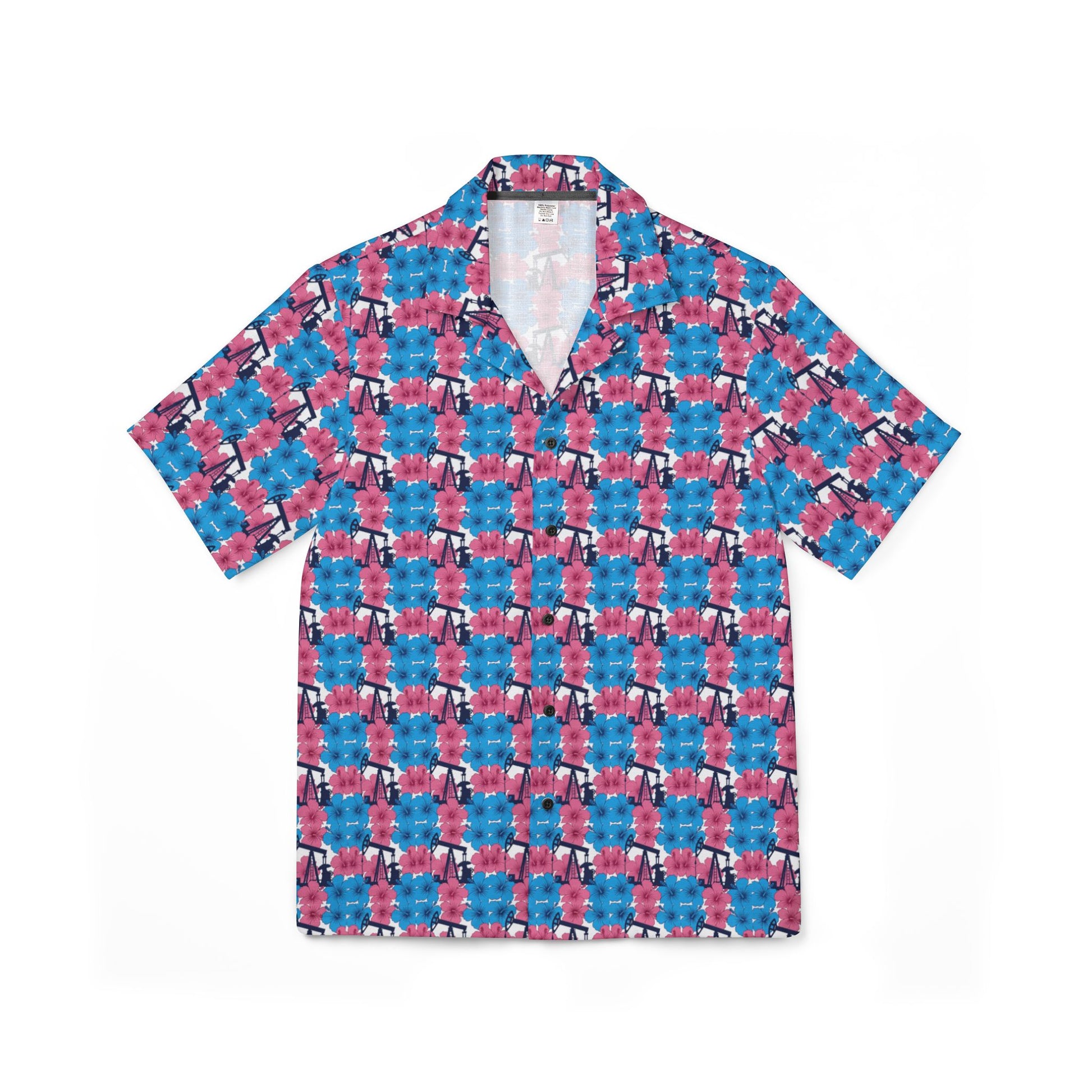 Tropical Aloha Oilfield Shirt — Retro Pink & Blue Hawaiian AOP