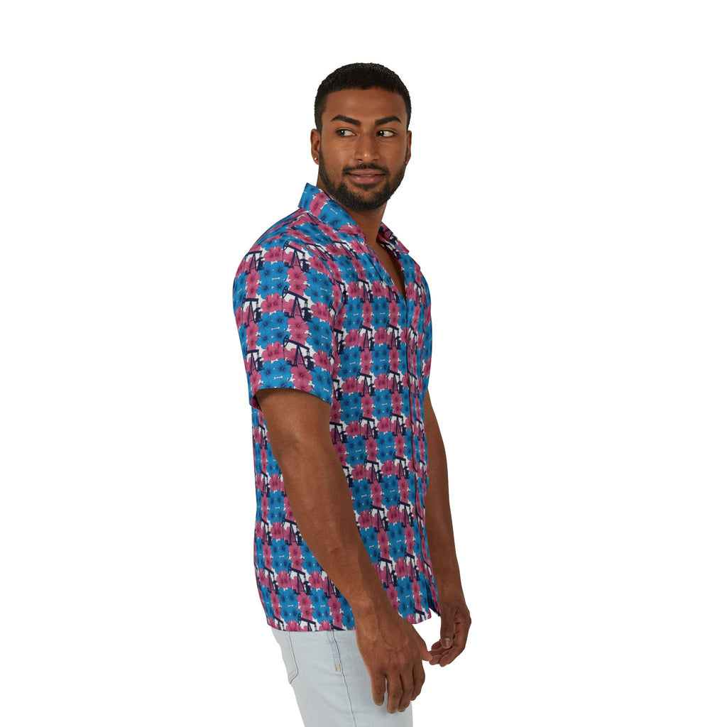 Tropical Aloha Oilfield Shirt — Retro Pink & Blue Hawaiian AOP