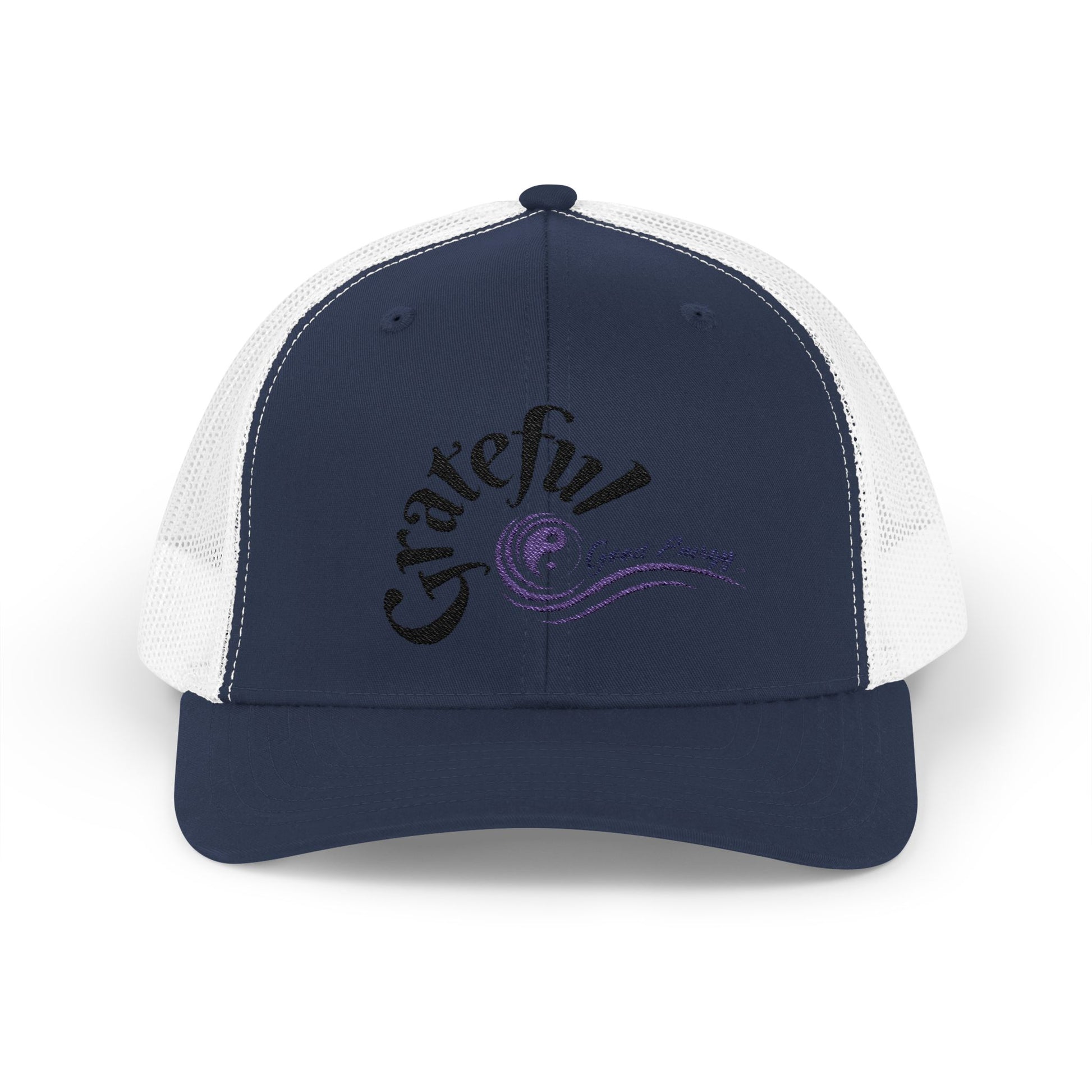Grateful Good Energy Trucker Cap — Retro Script Heartwave Snapback
