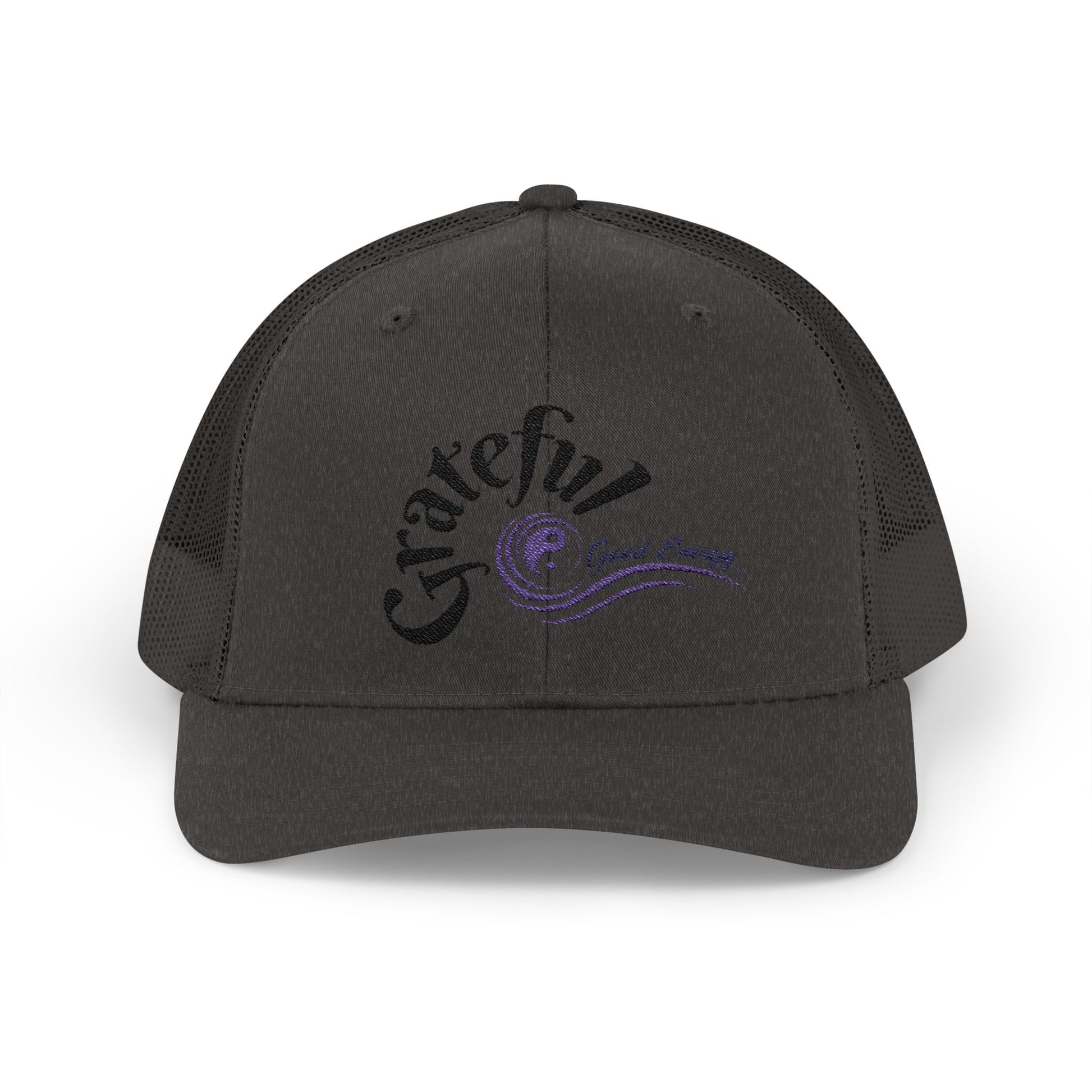 Grateful Good Energy Trucker Cap — Retro Script Heartwave Snapback