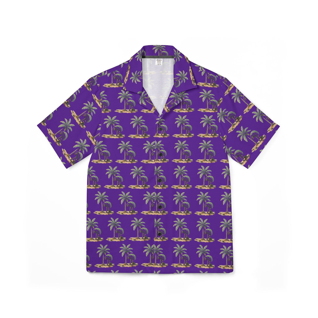 Purple Palm Print Hawaiian Shirt — Men’s Camp Shirt, Tropical Luau Vacation Top