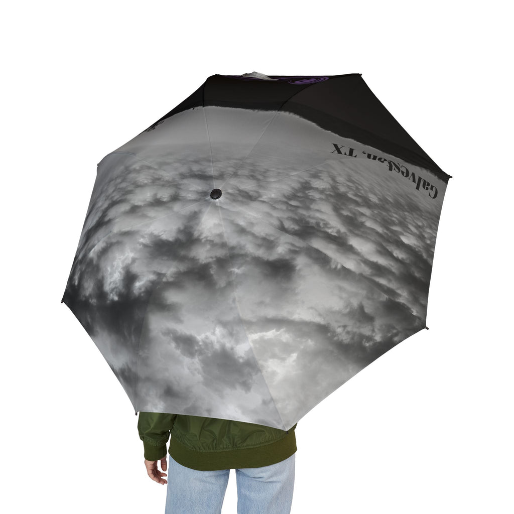 Good Energy Signature Series Foldable Umbrella – Black & White Cloud Photo Design (Semi-Automatic)