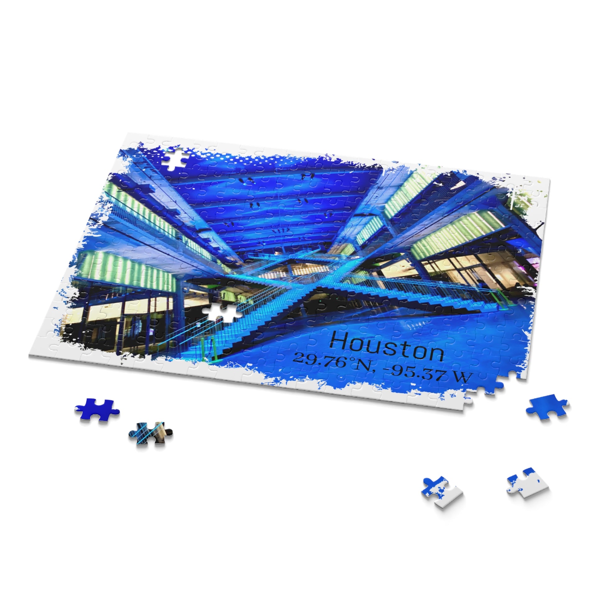 POST Houston Puzzle - Vibrant Blue Building Art, Family Game Night, Gift Idea, Travel Enthusiast, Home Decor, 120-500 Pieces