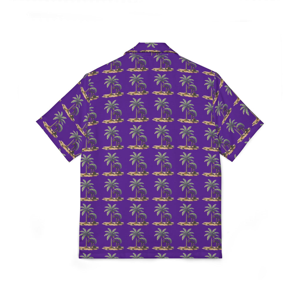 Purple Palm Print Hawaiian Shirt — Men’s Camp Shirt, Tropical Luau Vacation Top