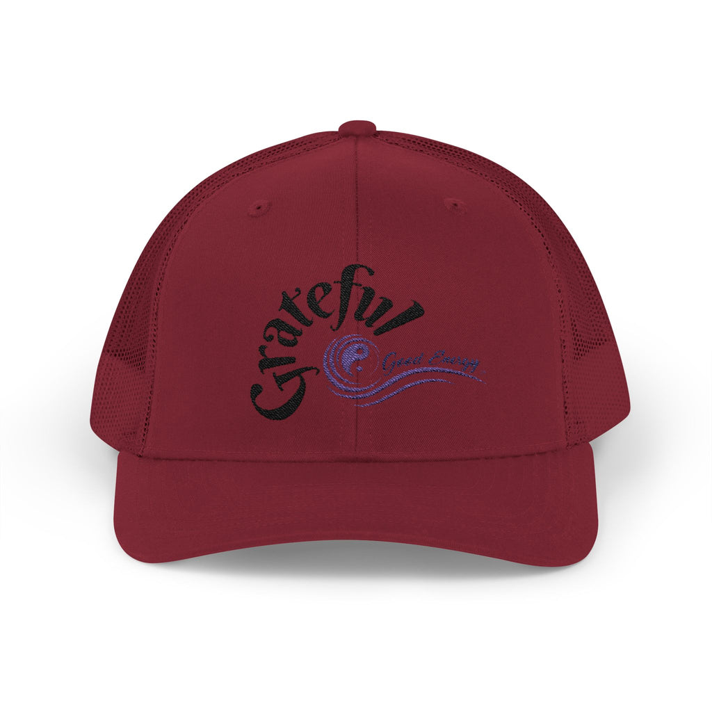 Grateful Good Energy Trucker Cap — Retro Script Heartwave Snapback