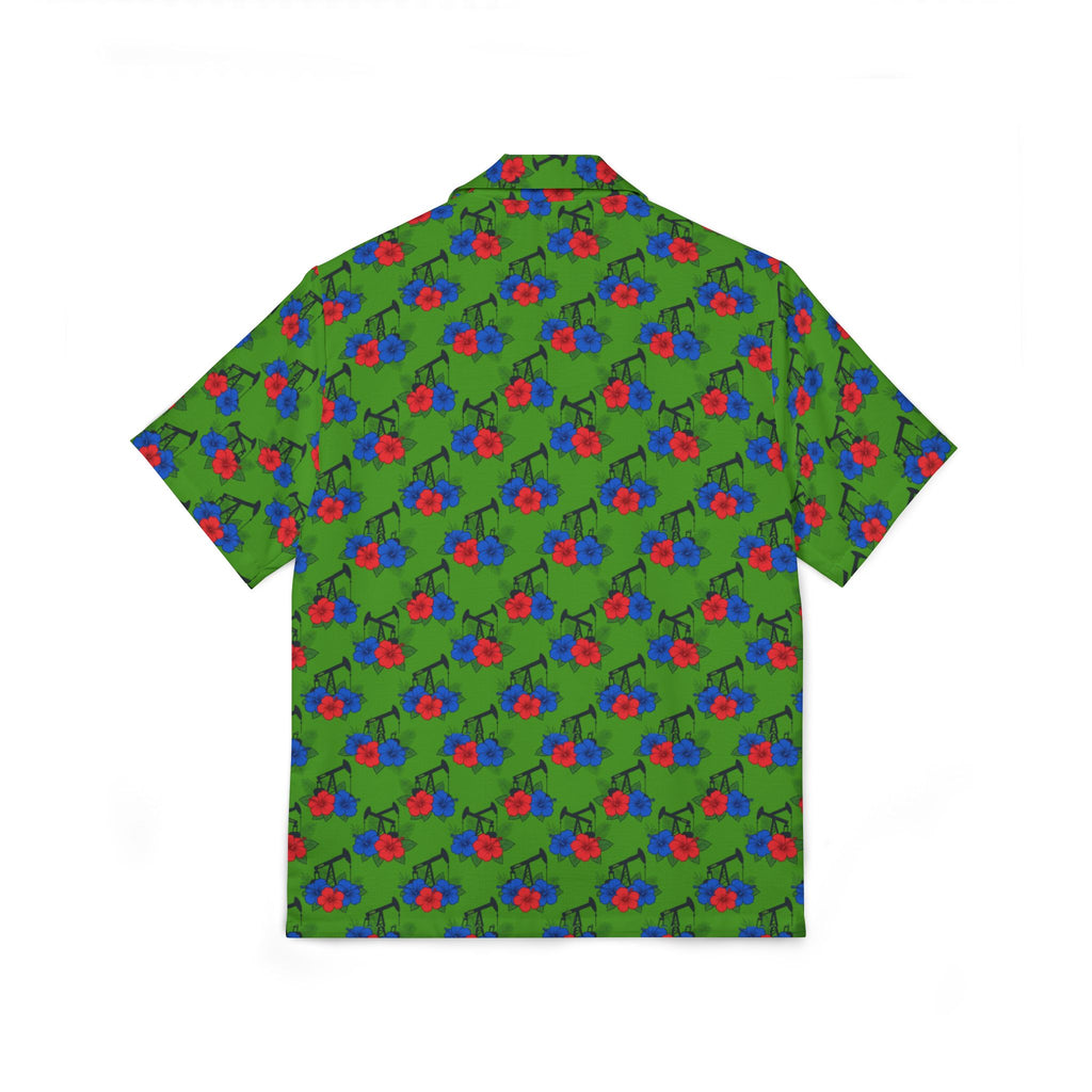 Tropical Floral Oilfield Hawaiian Shirt - Green & Red AOP Camp Shirt