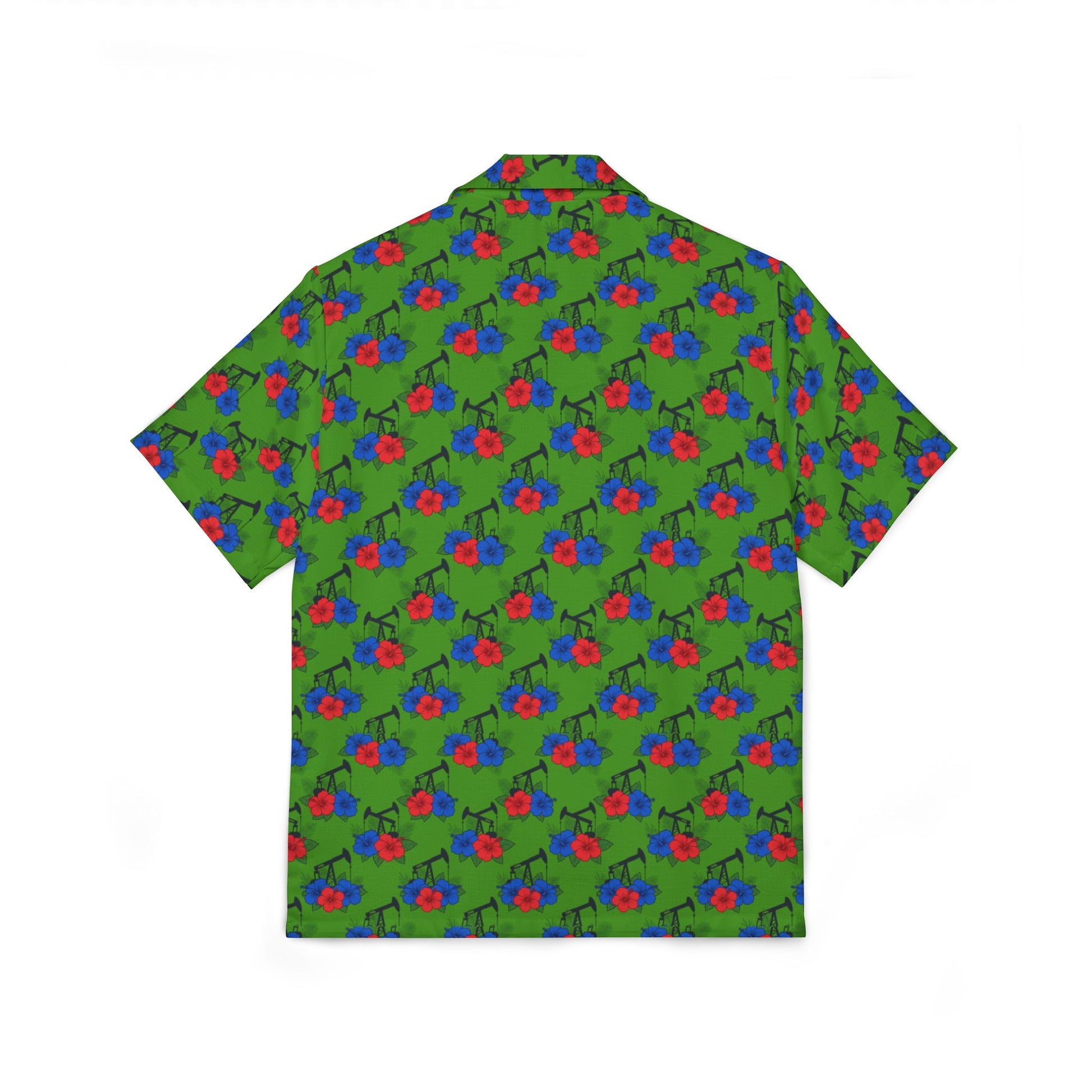Tropical Floral Oilfield Hawaiian Shirt - Green & Red AOP Camp Shirt