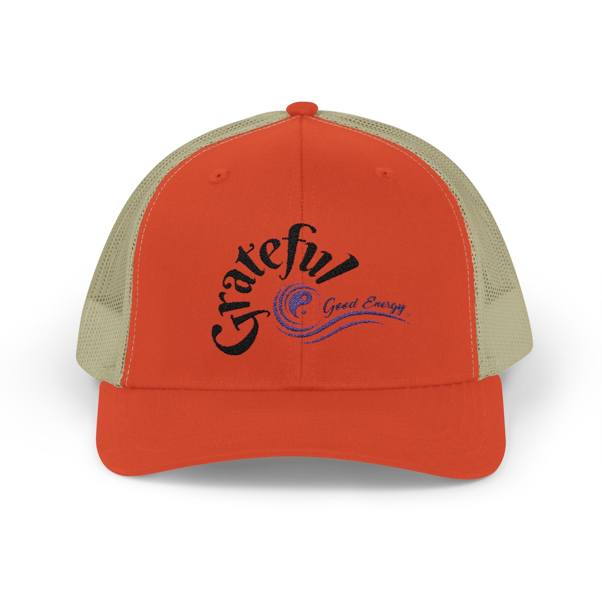 Grateful Good Energy Trucker Cap — Retro Script Heartwave Snapback