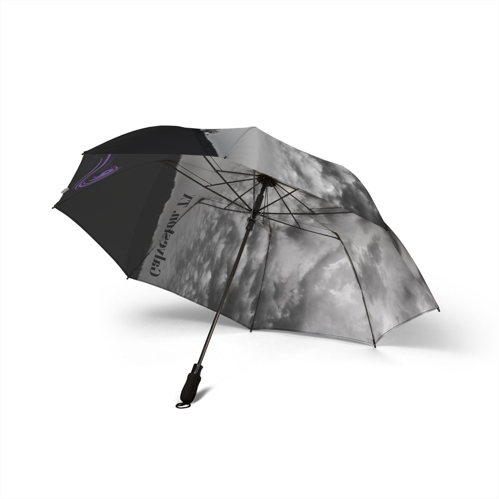 Good Energy Signature Series Foldable Umbrella – Black & White Cloud Photo Design (Semi-Automatic)