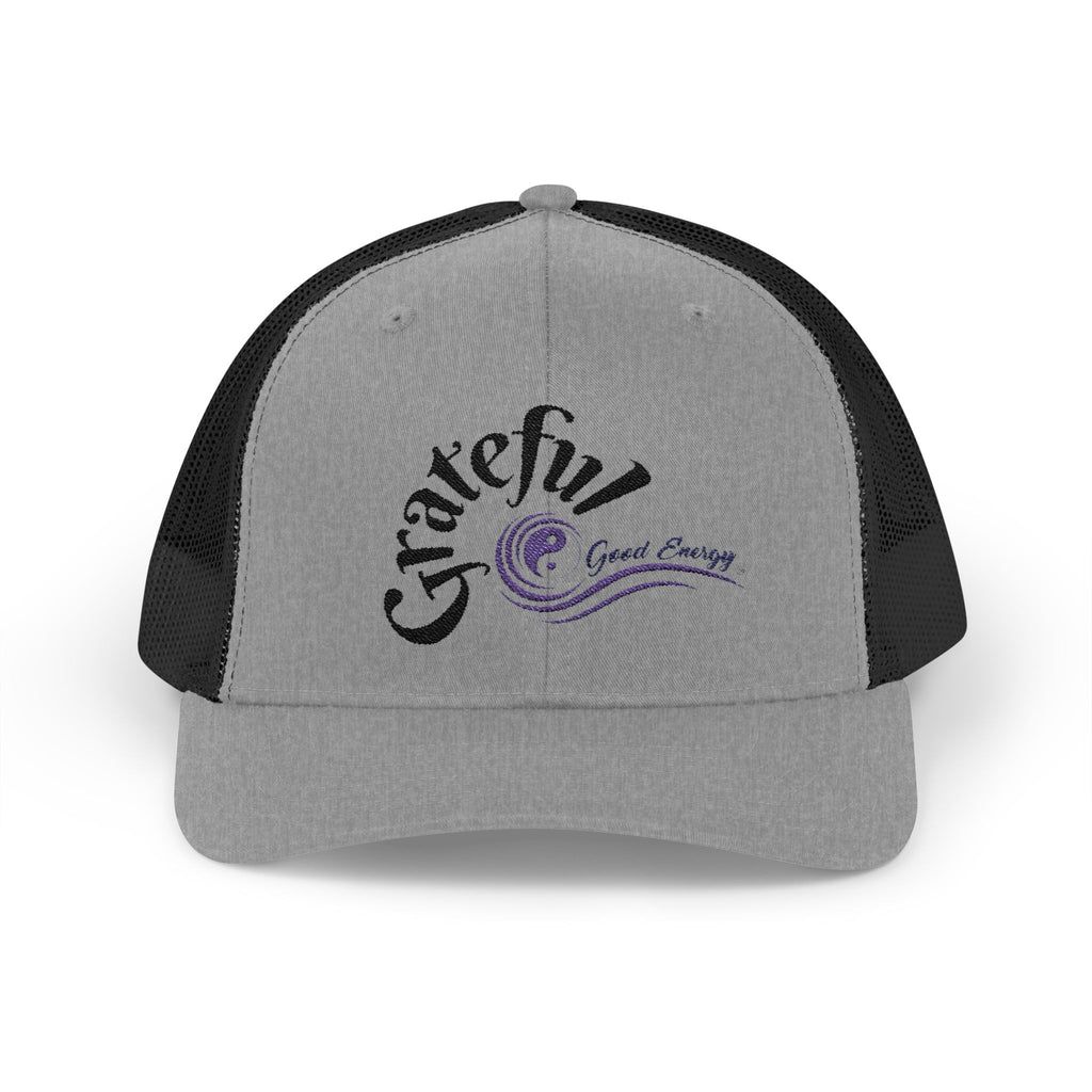Grateful Good Energy Trucker Cap — Retro Script Heartwave Snapback