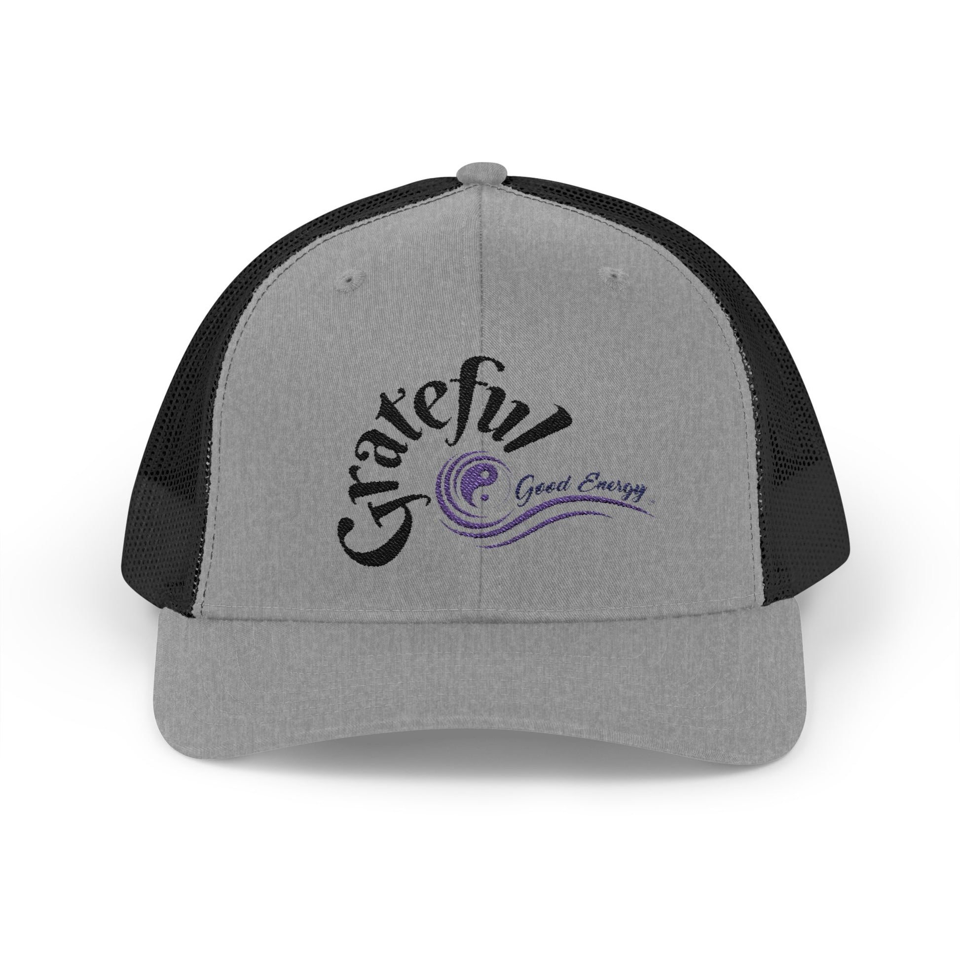 Grateful Good Energy Trucker Cap — Retro Script Heartwave Snapback