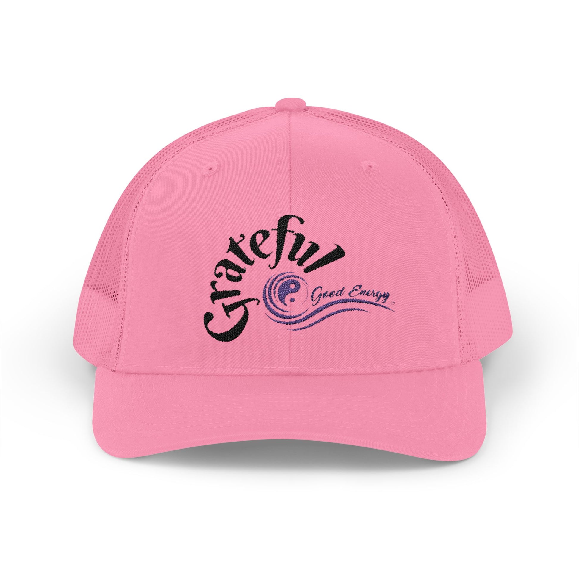 Grateful Good Energy Trucker Cap — Retro Script Heartwave Snapback