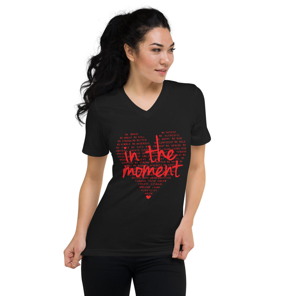 Red Positivity Heart Unisex Short Sleeve V-Neck T-Shirt