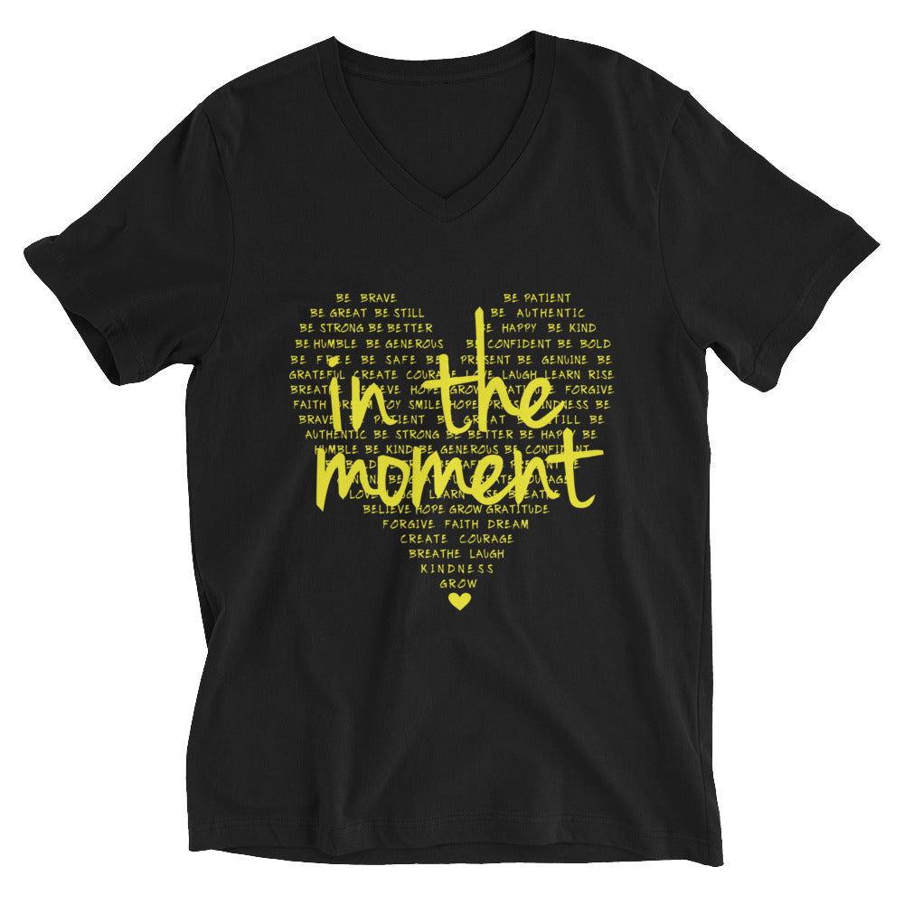 Yellow Positivity Heart Unisex Short Sleeve V-Neck T-Shirt