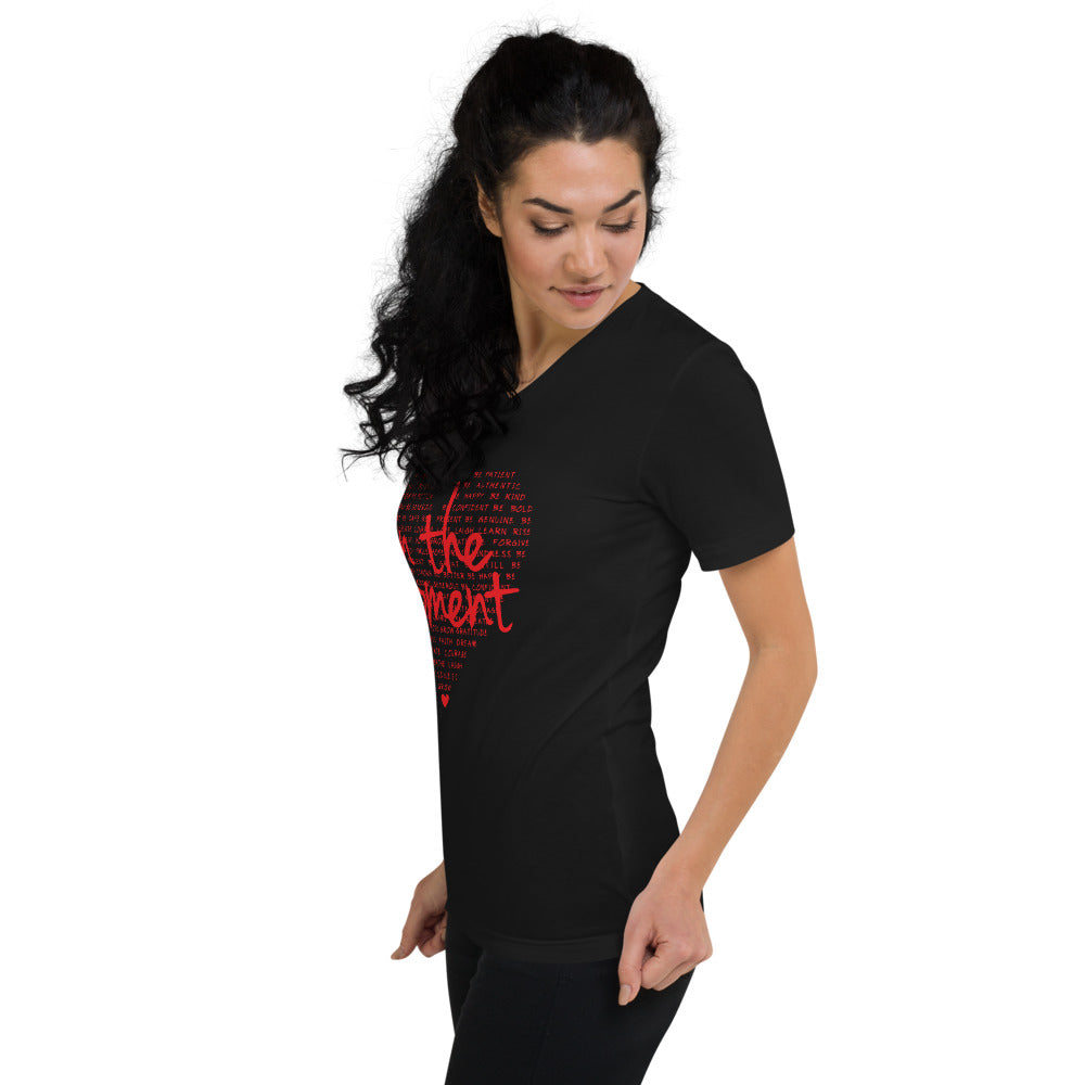 Red Positivity Heart Unisex Short Sleeve V-Neck T-Shirt