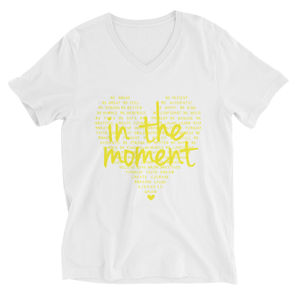 Yellow Positivity Heart Unisex Short Sleeve V-Neck T-Shirt